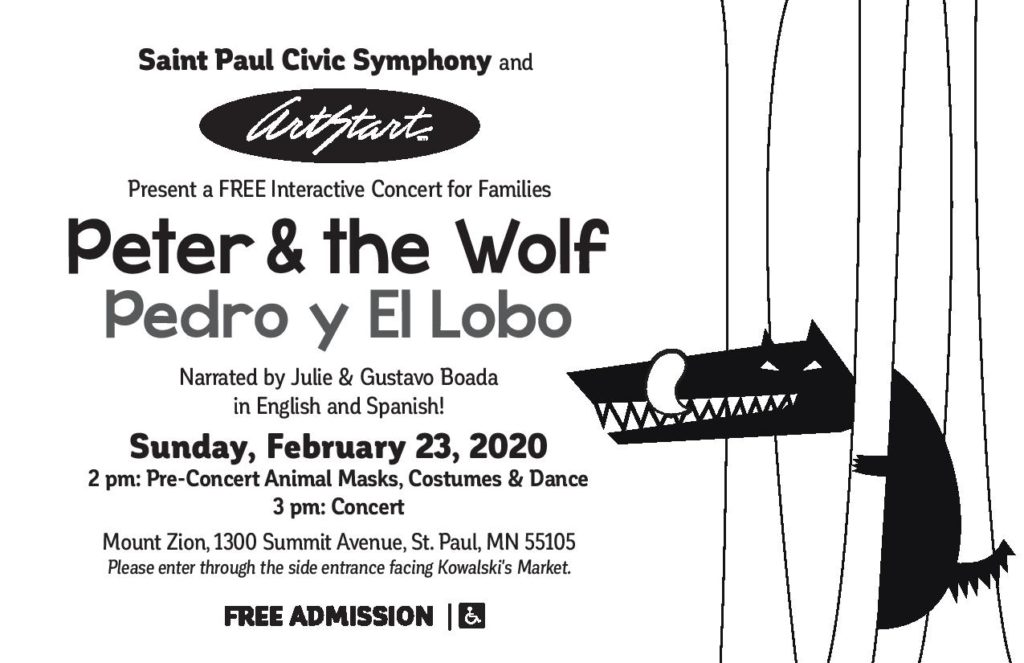 Postcard for Peter and the Wolf concert presented by Saint Paul Civic Symphony